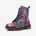 Botanical Pink Vegan Combat Boots – Illustrated Nature Print