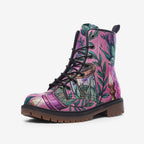 Botanical Pink Vegan Combat Boots – Illustrated Nature Print