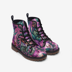 Botanical Pink Vegan Combat Boots – Illustrated Nature Print