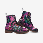 Botanical Pink Vegan Combat Boots – Illustrated Nature Print