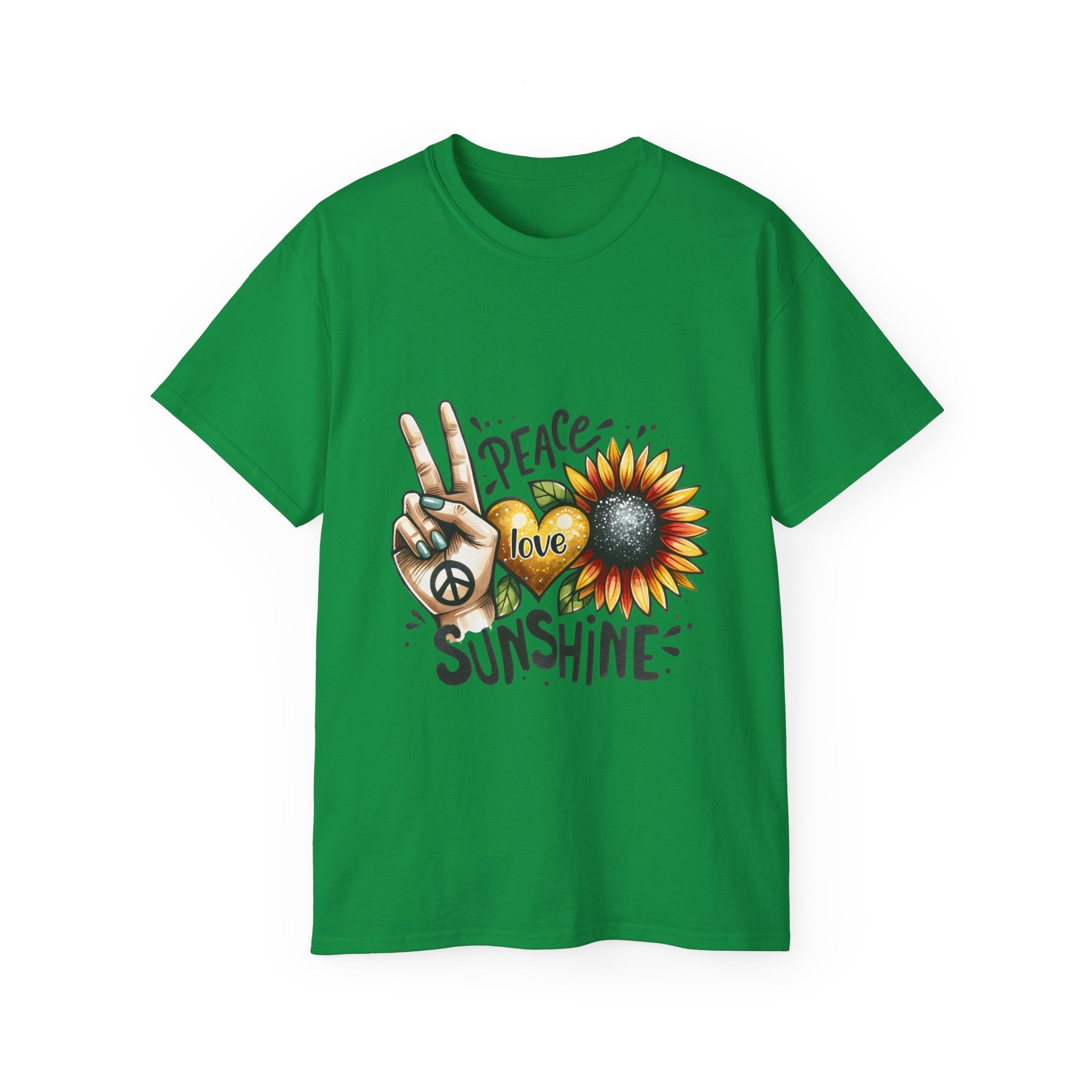 T-shirt girasole, t-shirt Peace Love Sunshine