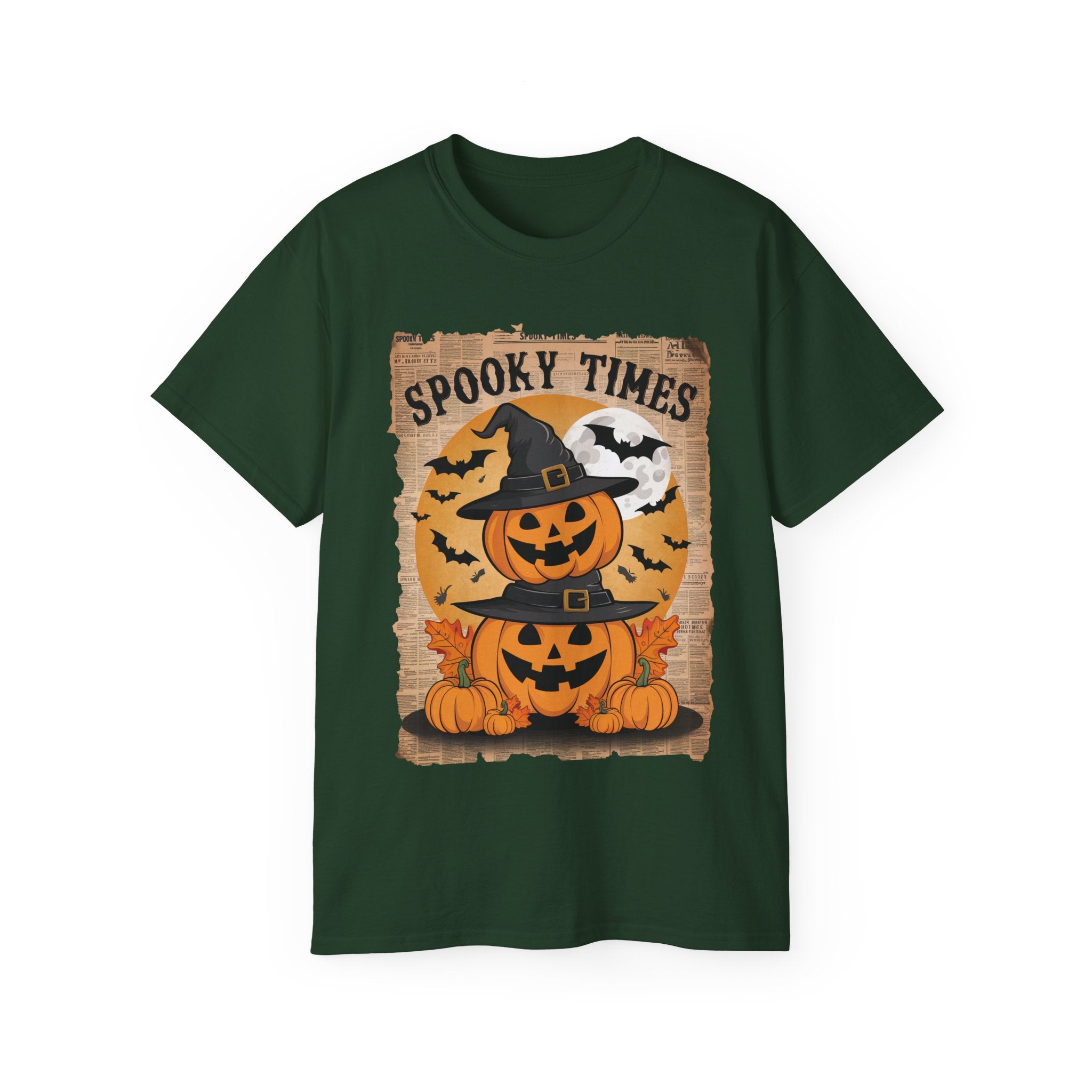 Spooky Times Pumpkin T-Shirt – Halloween Jack-o'-Lantern Witch Hat Design