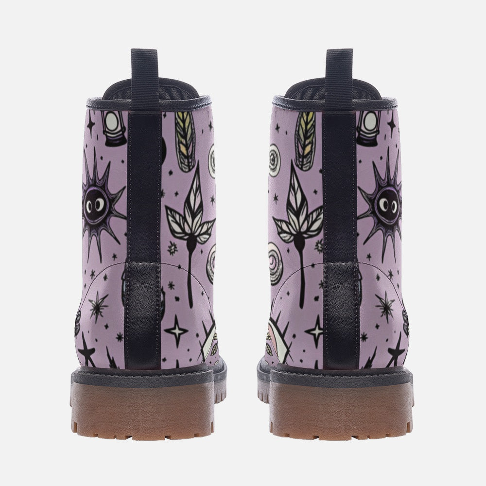 Celestial Symbols Vegan Combat Boots – Boho Pink Edition