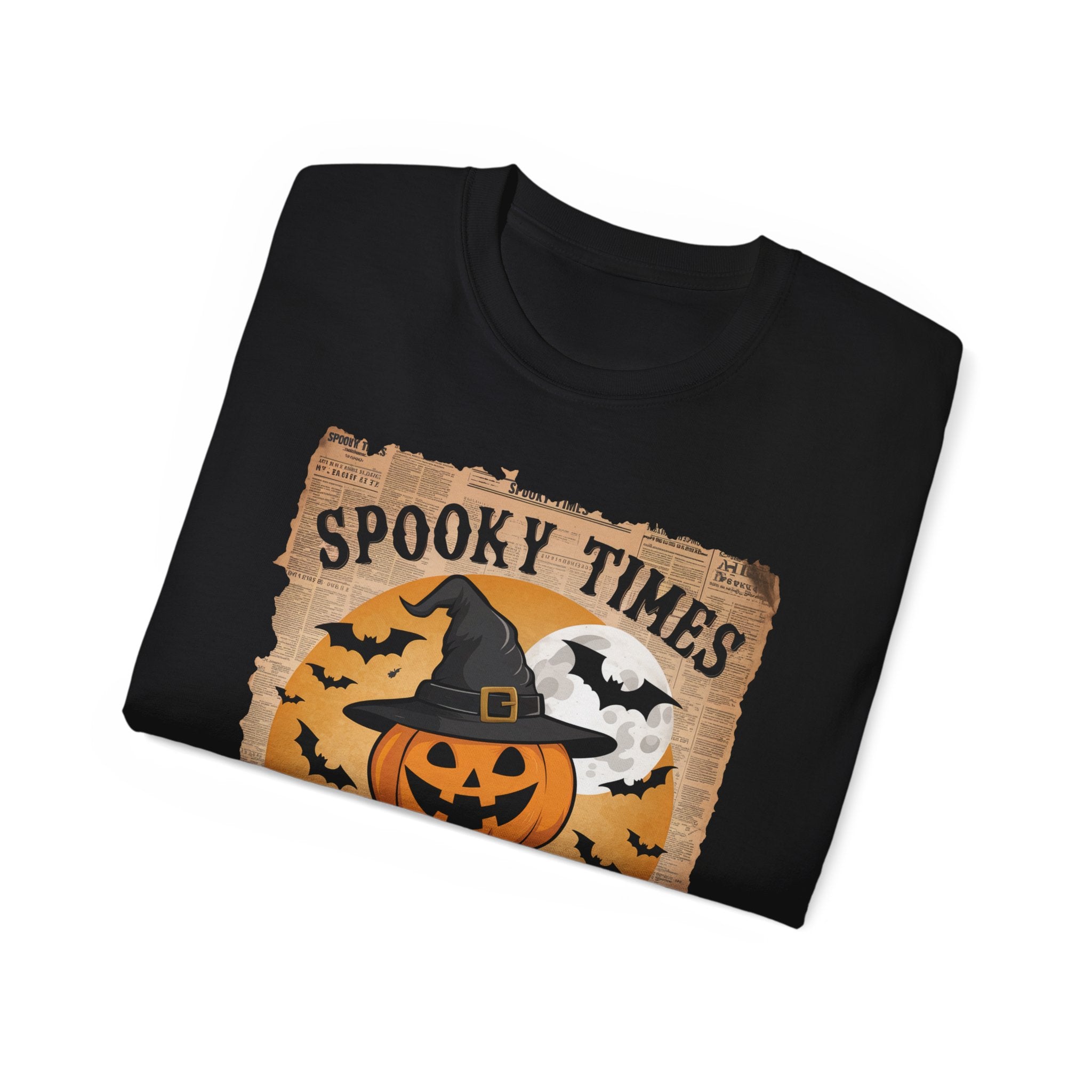 Spooky Times Pumpkin T-Shirt – Halloween Jack-o'-Lantern Witch Hat Design