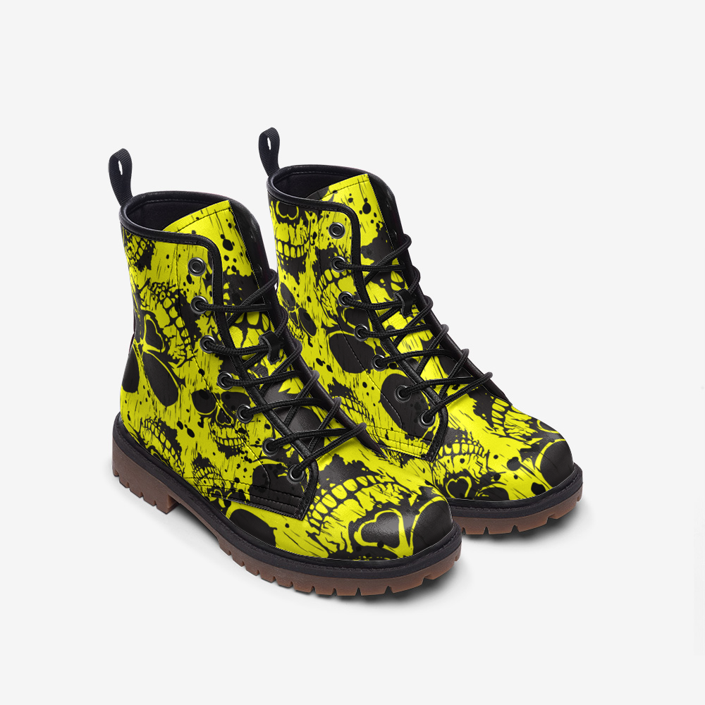 Yellow Skull Vegan Combat Boots
