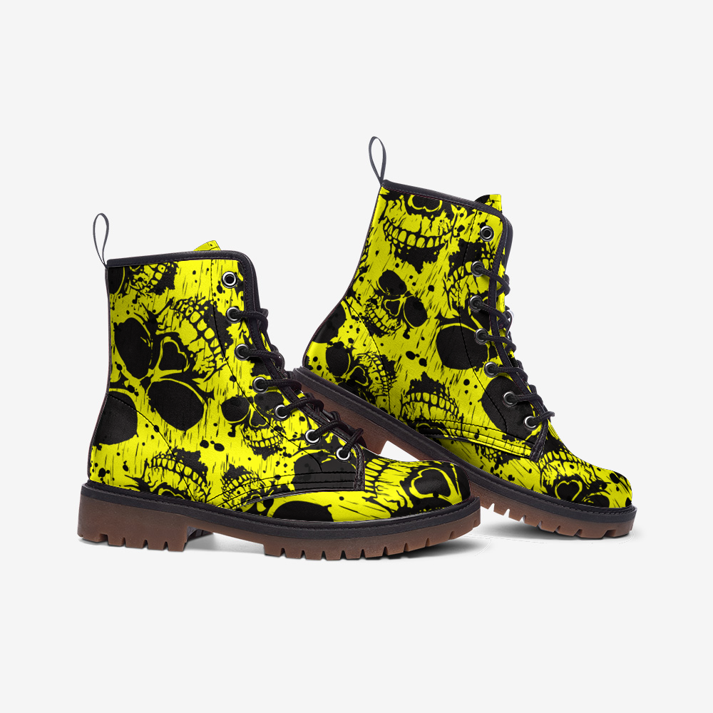 Yellow Skull Vegan Combat Boots