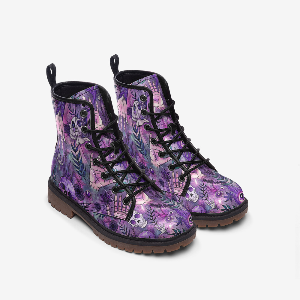 Mystic Purple Vegan Combat Boots – Botanical Hand Print