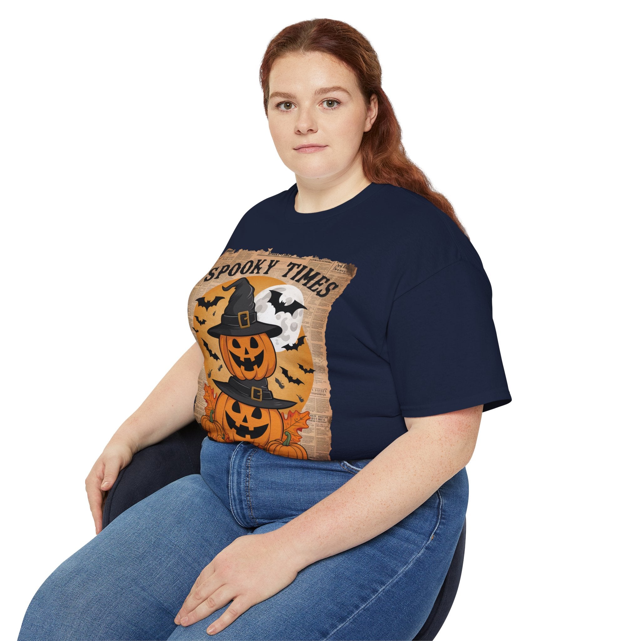 Spooky Times Pumpkin T-Shirt – Halloween Jack-o'-Lantern Witch Hat Design