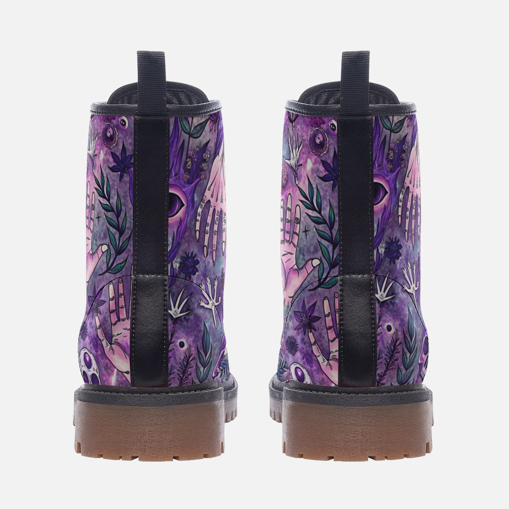 Mystic Purple Vegan Combat Boots – Botanical Hand Print
