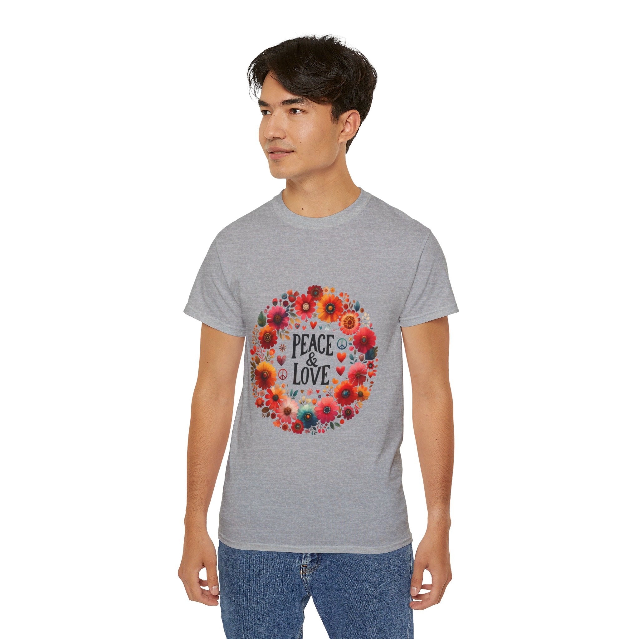 Hippie t-shirt, Green Floral Peace t-shirt