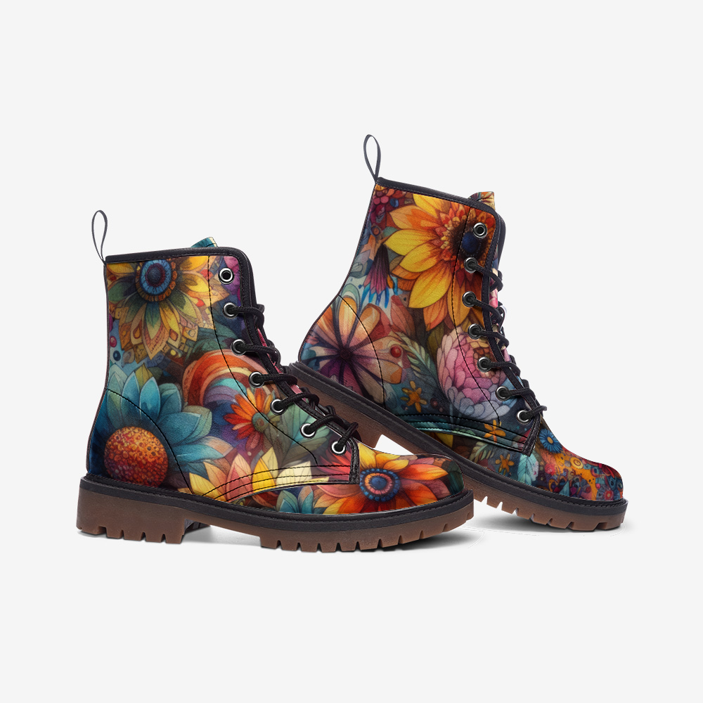 Floral Fantasy Vegan Combat Boots – Bold, Stylish & Eco-Friendly Footwear