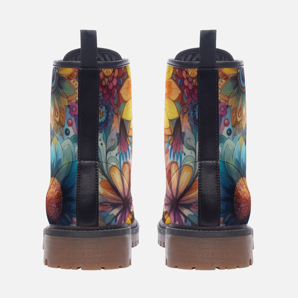 Floral Fantasy Vegan Combat Boots – Bold, Stylish & Eco-Friendly Footwear
