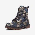 Skull & Blue Floral Combat Boots – Vegan Gothic Style