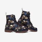 Skull & Blue Floral Combat Boots – Vegan Gothic Style
