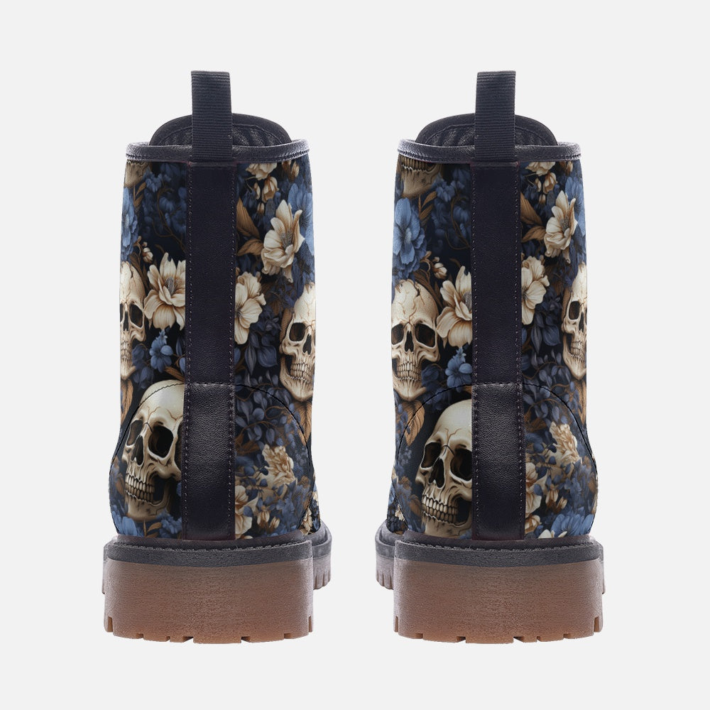 Skull & Blue Floral Combat Boots – Vegan Gothic Style