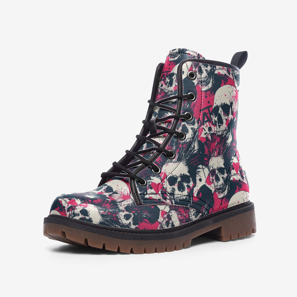 Grunge Skull Combat Boots – Vegan Alternative Style