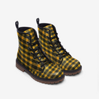 Yellow and Black Plaid Vegan Combat Boots