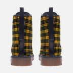 Yellow and Black Plaid Vegan Combat Boots