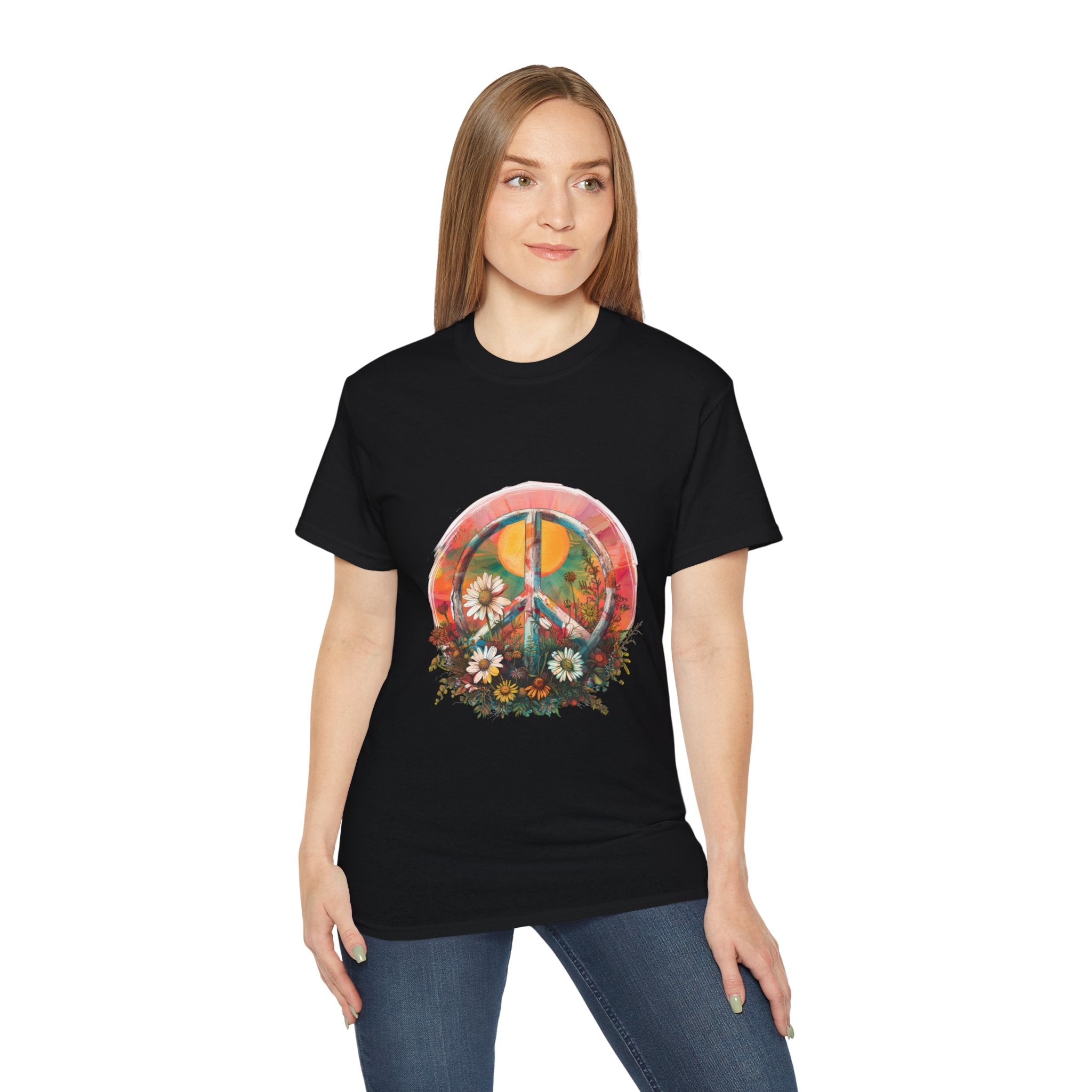 Hippie t-shirt, Symbol of Peace and Flowers T-shirt