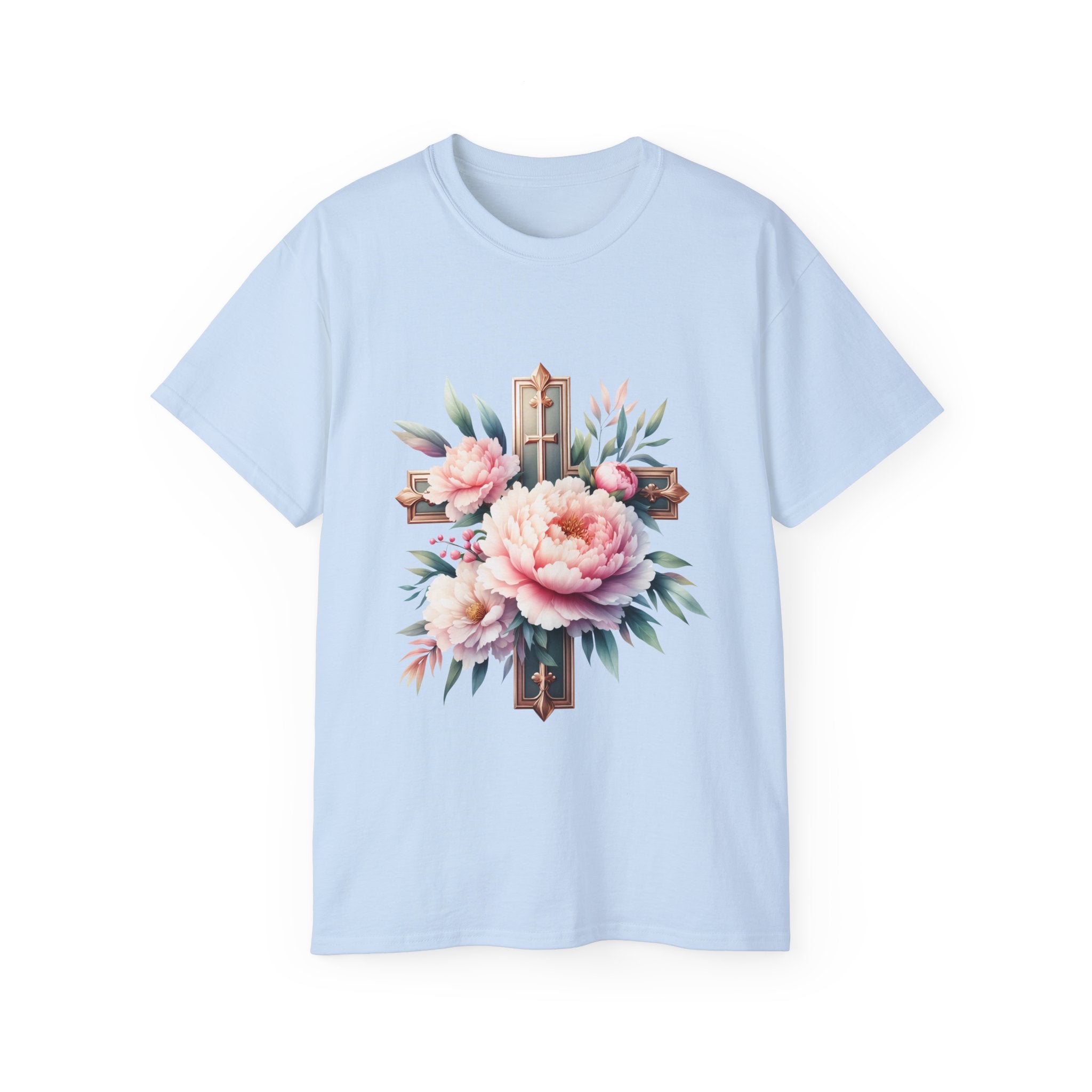 T-shirt cristiana, t-shirt con croce floreale