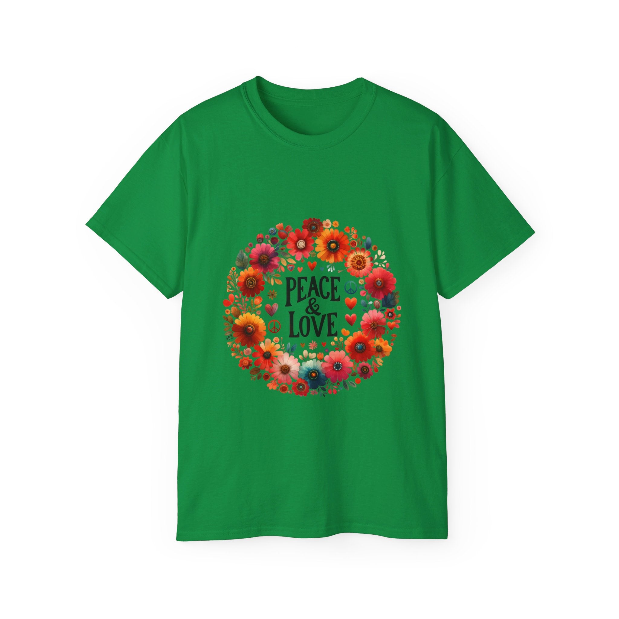 T-shirt hippie, t-shirt Green Floral Peace