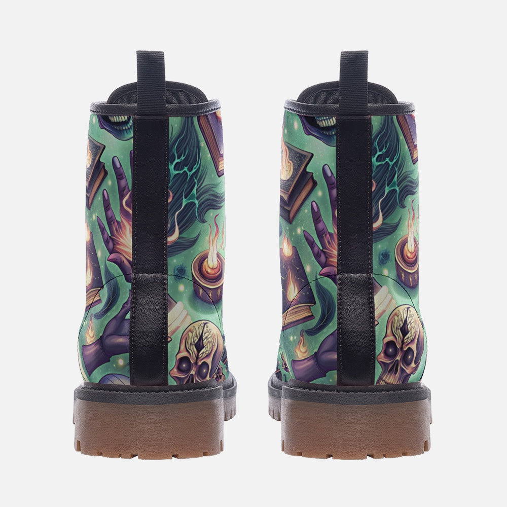Mystic Spellbook Vegan Combat Boots – Skull & Magic Print