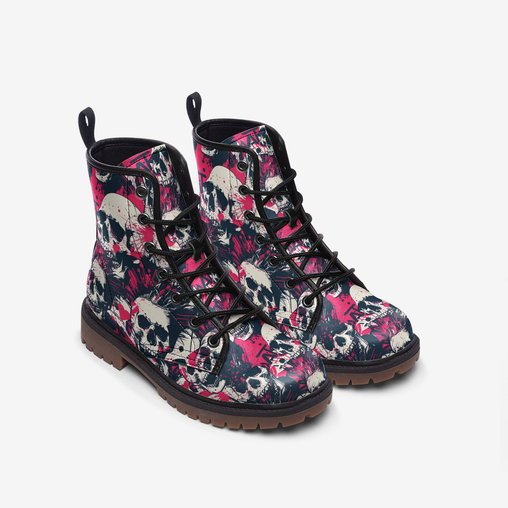 Skull Design Vegan Combat Boots – Stand Out with Edgy Style