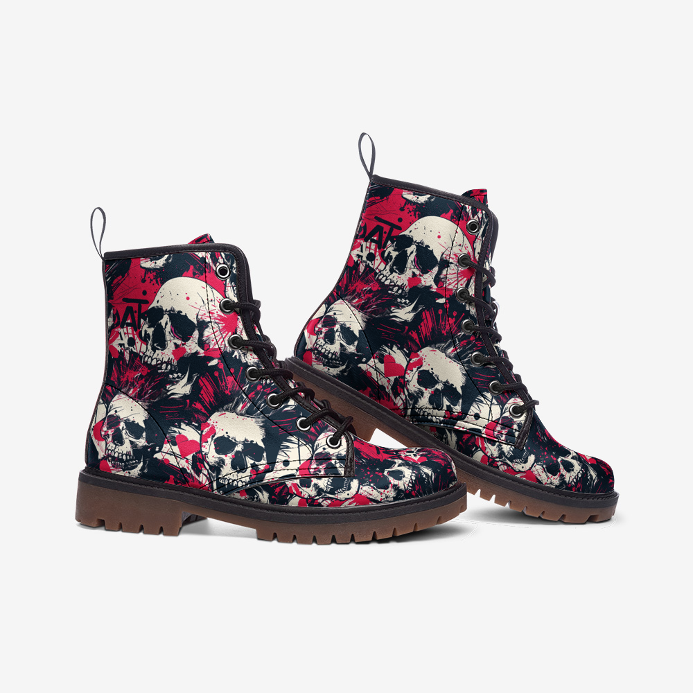 Skull Design Vegan Combat Boots – Stand Out with Edgy Style