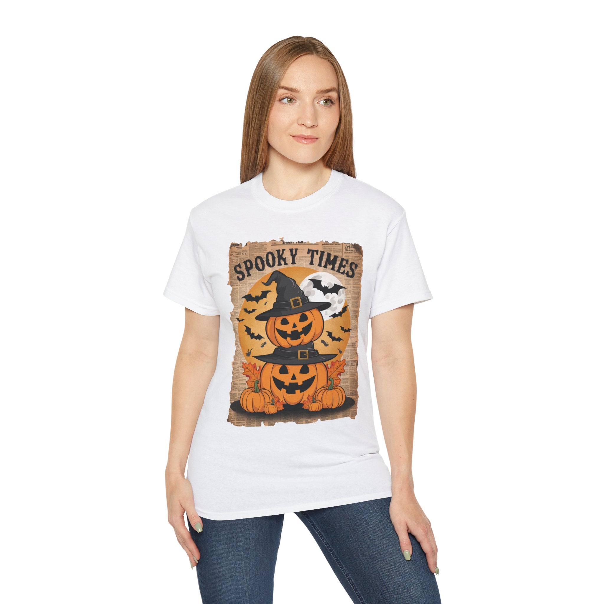 Spooky Times Pumpkin T-Shirt – Halloween Jack-o'-Lantern Witch Hat Design