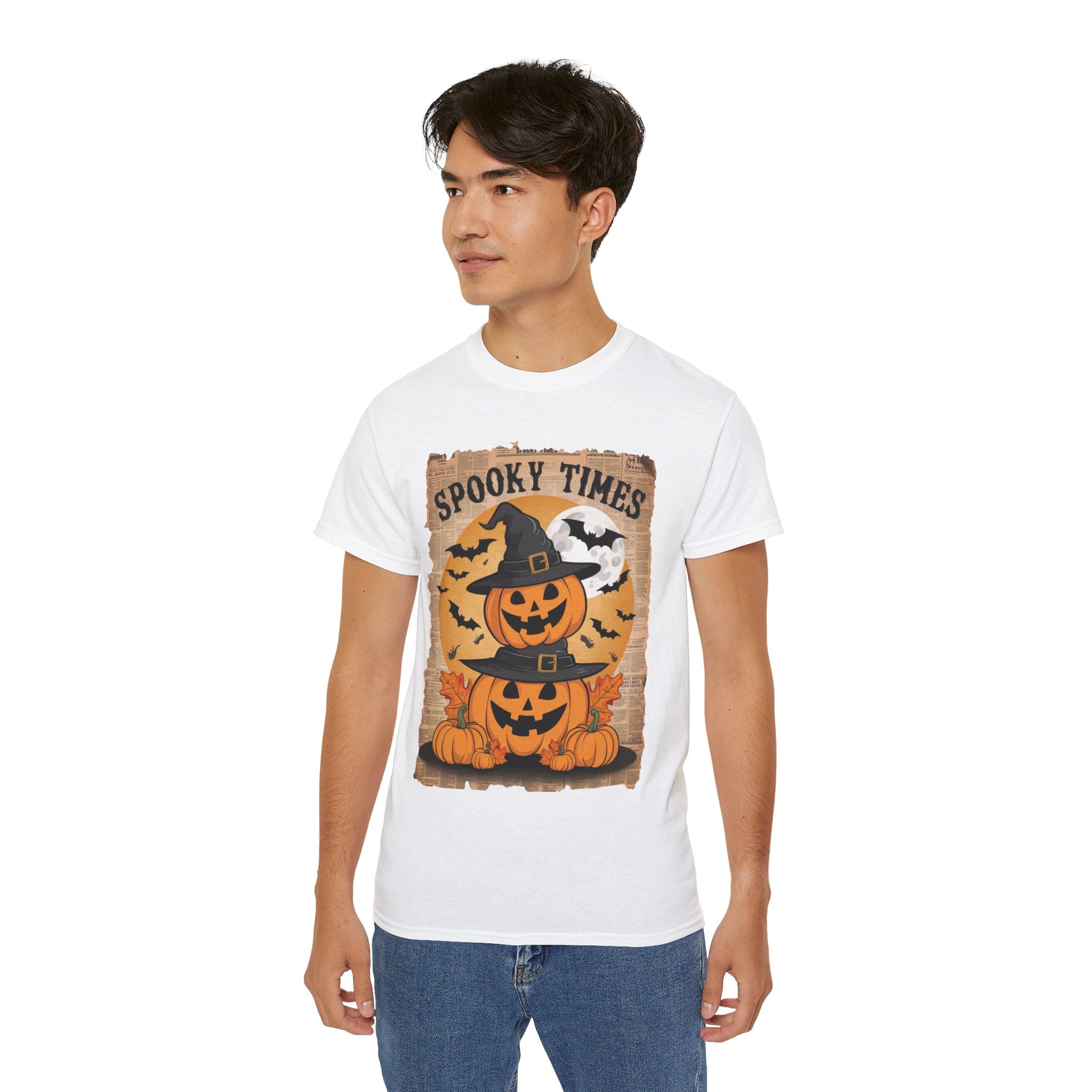 Spooky Times Pumpkin T-Shirt – Halloween Jack-o'-Lantern Witch Hat Design