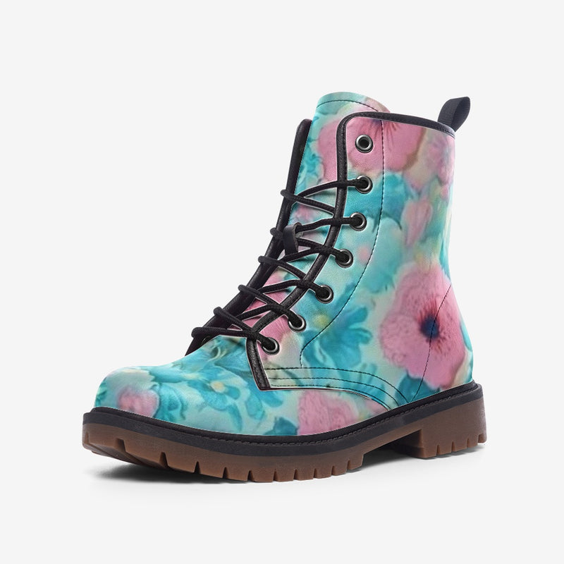 Pastel Floral Watercolor Combat Boots – Vegan Style