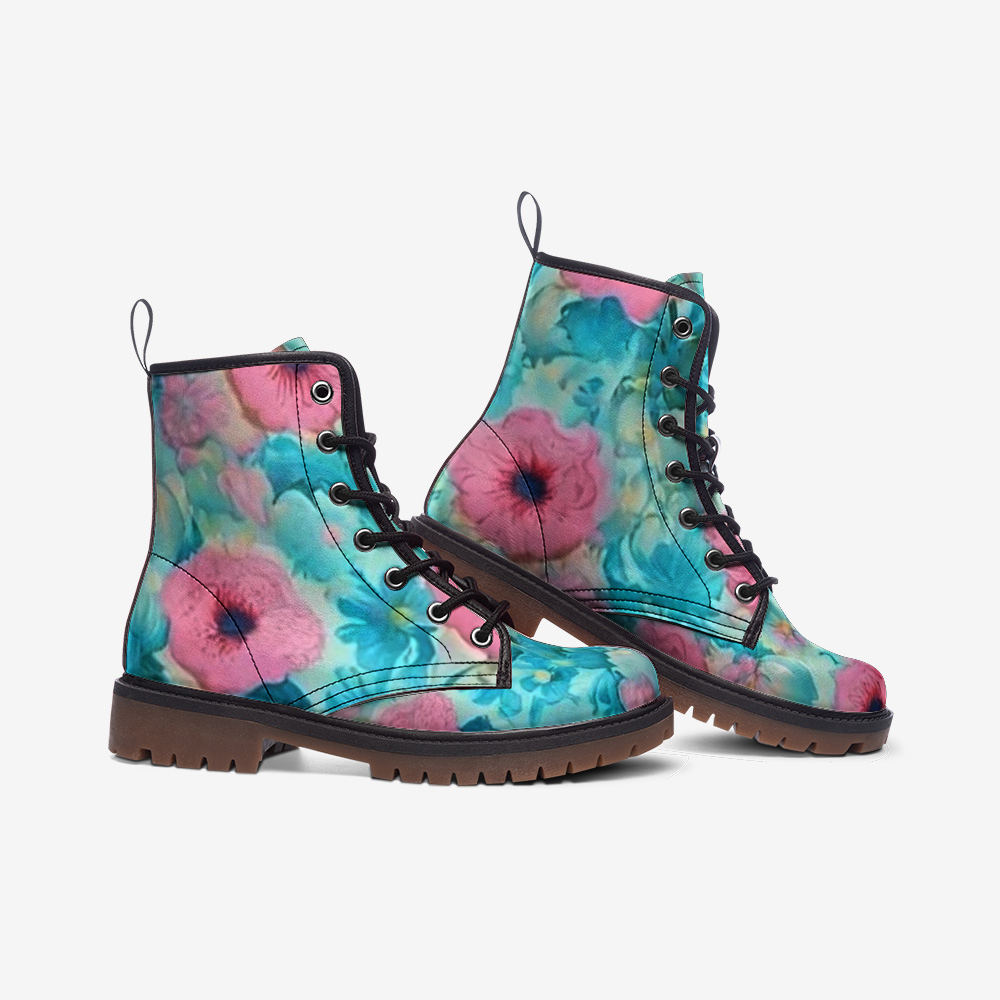 Pastel Floral Watercolor Combat Boots – Vegan Style