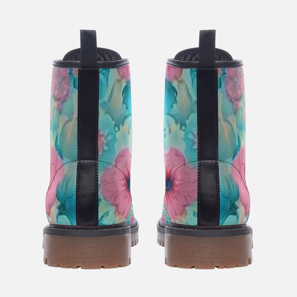 Pastel Floral Watercolor Combat Boots – Vegan Style