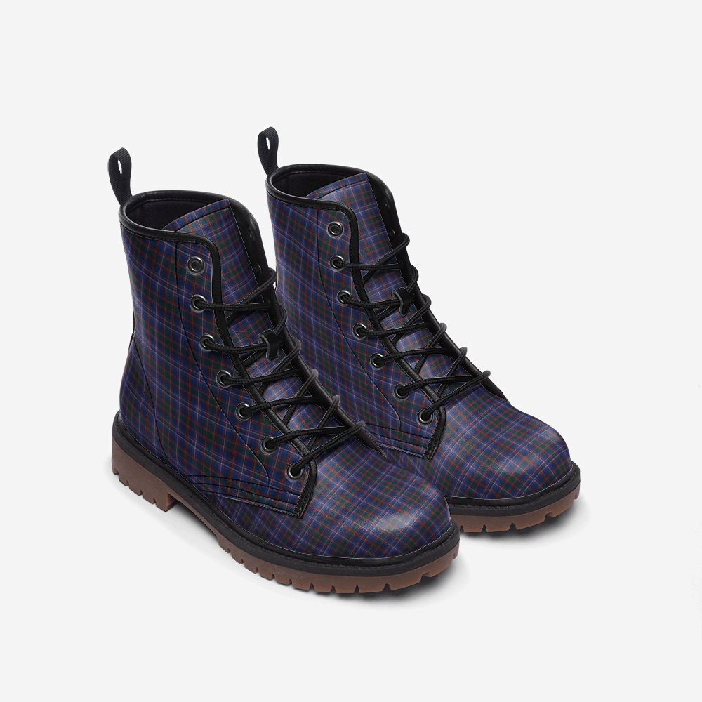 Blue Plaid Vegan Combat Boots – Stylish, Durable, and Eco-Friendly