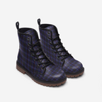 Blue Plaid Vegan Combat Boots – Stylish, Durable, and Eco-Friendly