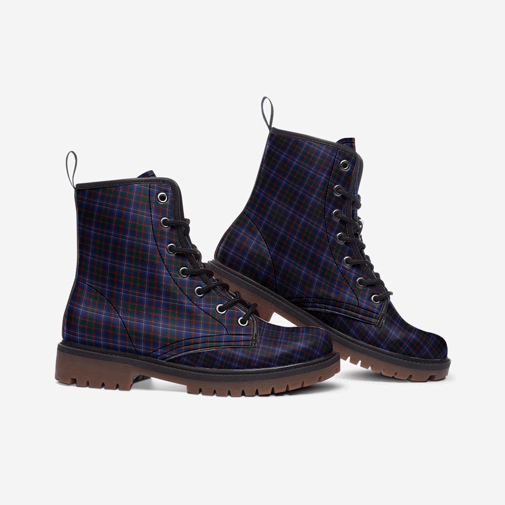 Blue Plaid Vegan Combat Boots – Stylish, Durable, and Eco-Friendly