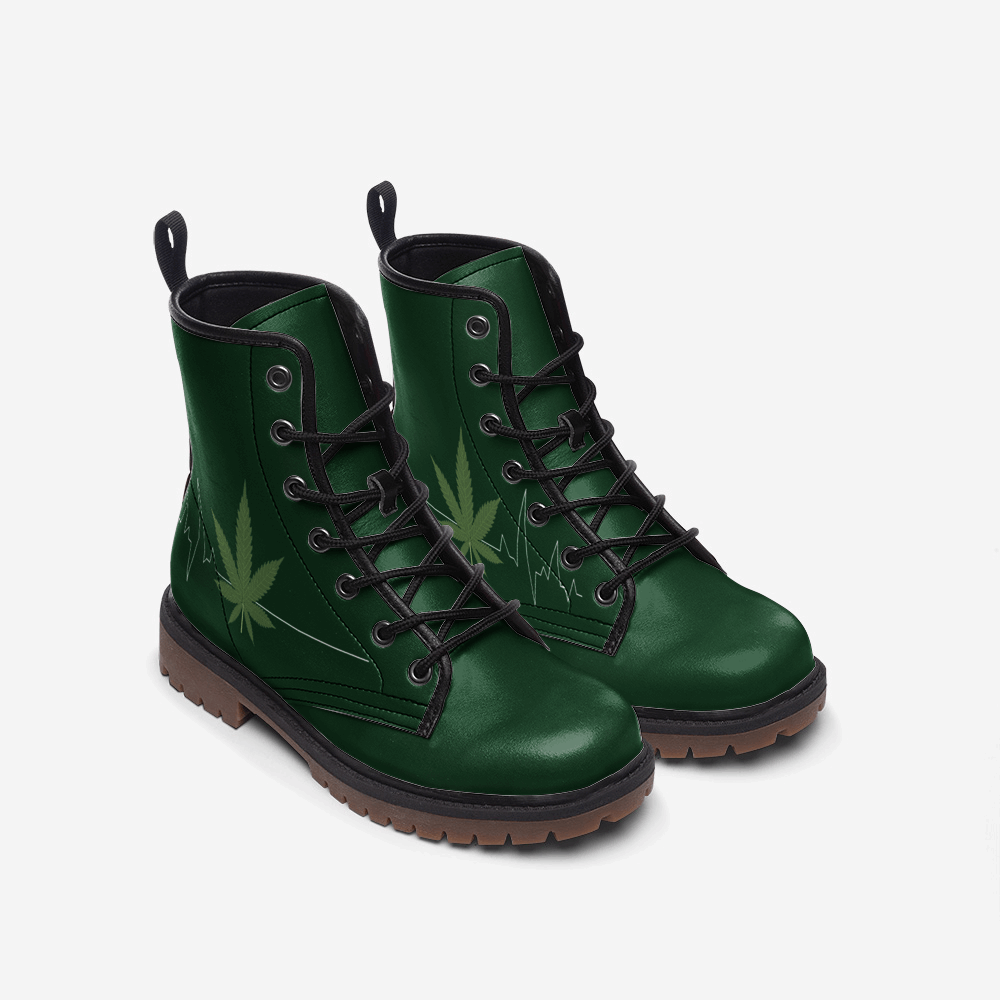 Cannabis Leaf Green Vegan Combat Boots – Sustainable Style