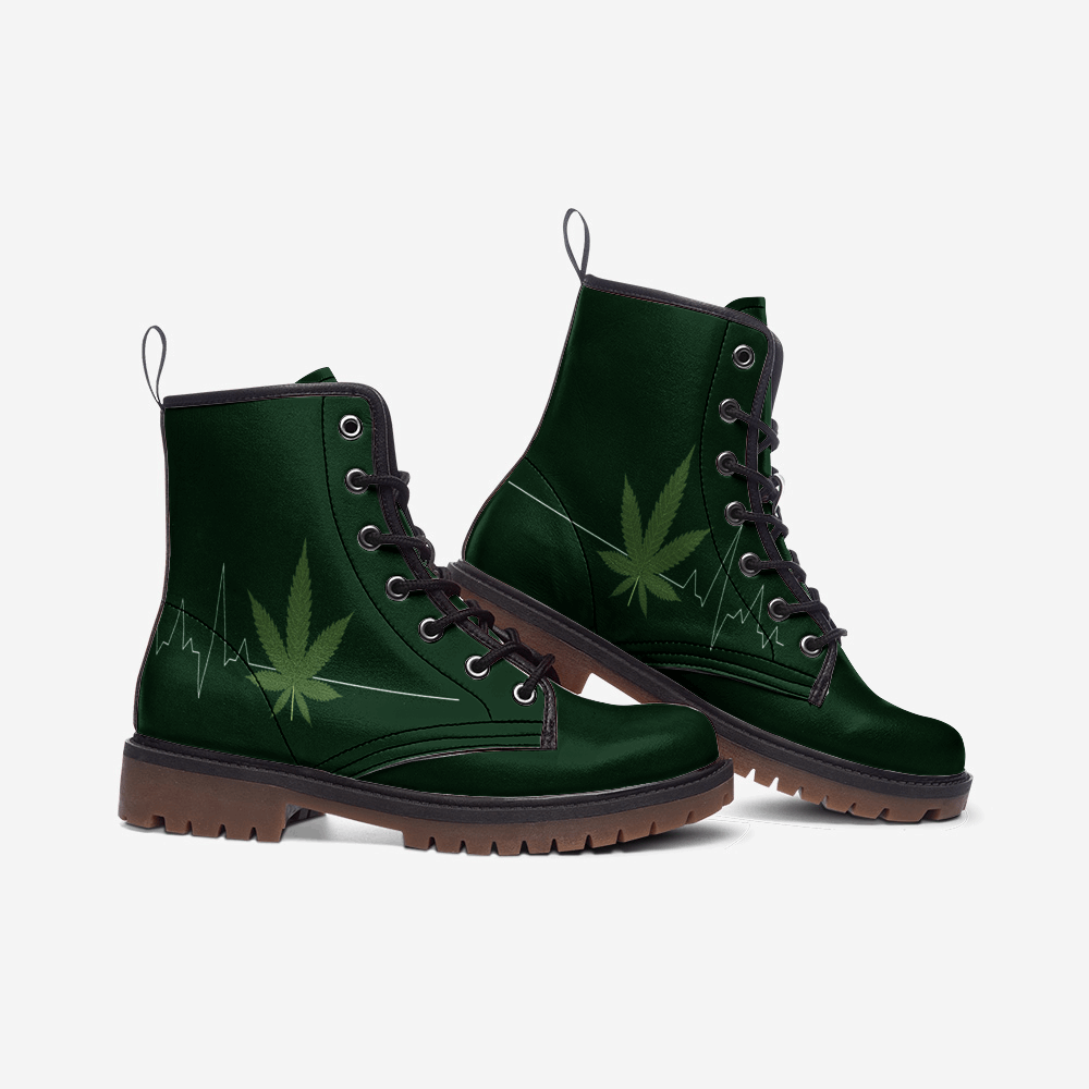 Cannabis Leaf Green Vegan Combat Boots – Sustainable Style