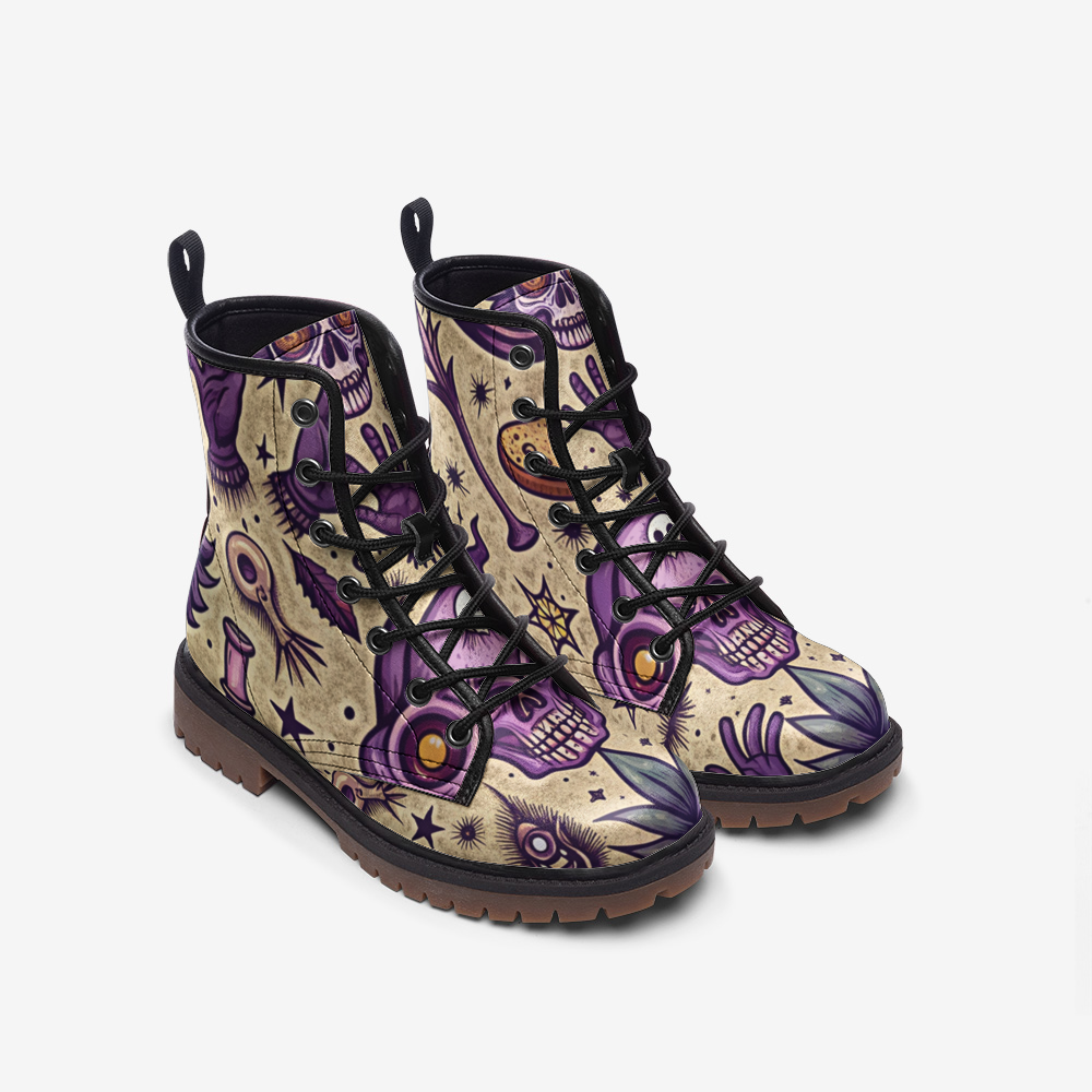 Mystic Eye Vegan Combat Boots – Purple Occult Print