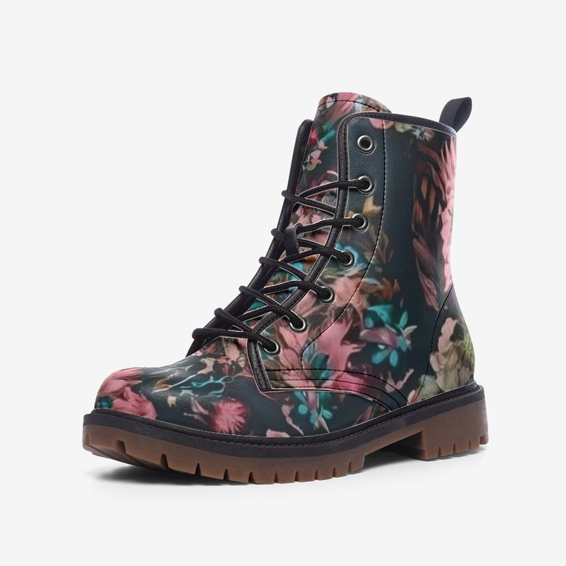 Dark Floral Combat Boots – Vegan Artistic Style