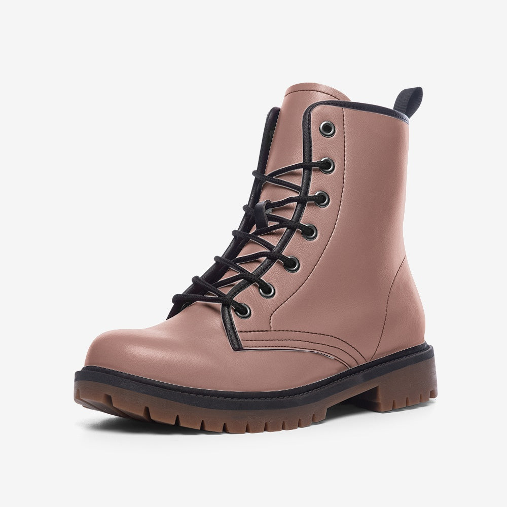 Shop the Blush Pink Vegan Combat Boots at Unikiff! These eco-friendly, durable, and stylish boots are made from vegan leather. Perfect for any occasion with reinforced heel and ankle support.