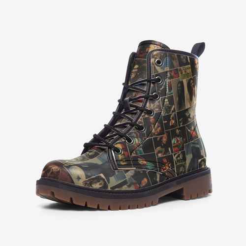 Step into the legacy of Bob Marley with these stylish vegan combat boots. Featuring a unique collage design, made from eco-friendly materials. Perfect for music lovers and trendsetters. Order now!

