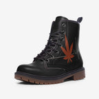 Elevate your style with Cannabis Leaf Vegan Combat Boots. Crafted from durable vegan leather, these eco-conscious boots are perfect for those who want comfort, durability, and bold style. Shop now!

