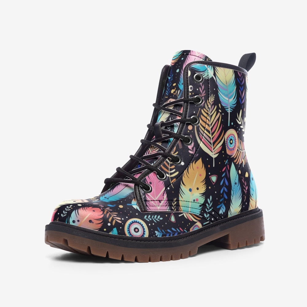 Discover our vibrant Feather Vegan Combat Boots! Made from high-quality vegan leather, these boots offer unique style, comfort, and durability. Shop now for eco-conscious footwear!