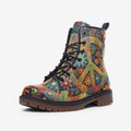 Shop vibrant Peace Flower Vegan Combat Boots for a retro look. Made with eco-friendly vegan leather, combining style and comfort. Order yours now!