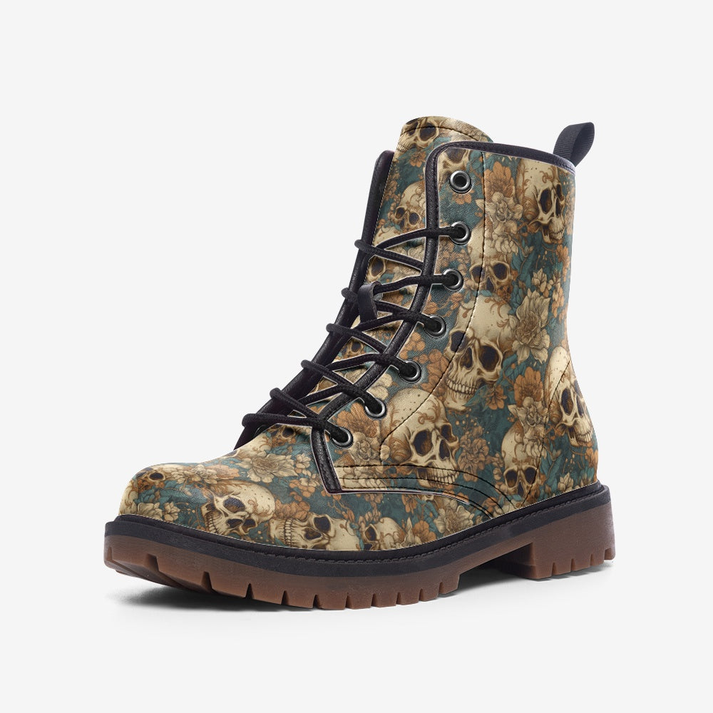 Discover the Skull Floral Vegan Combat Boots, made from cruelty-free vegan leather with a bold skull-floral design. Stylish, eco-friendly, and durable. Order today!