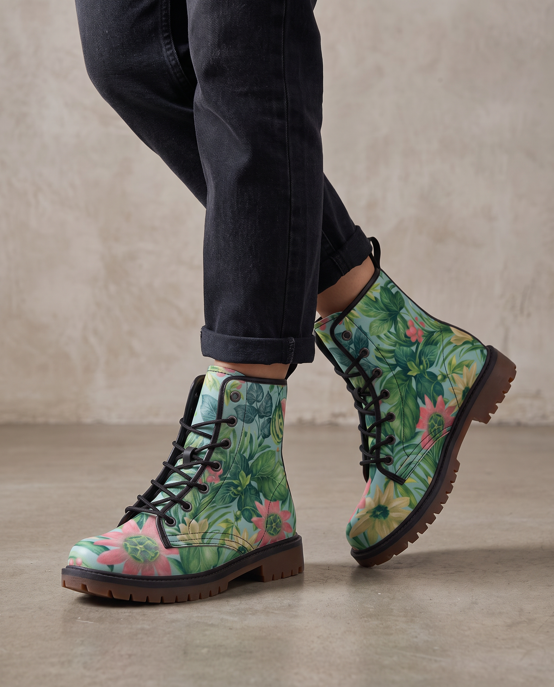 Botanical Floral Combat Boots – Vegan Nature Style