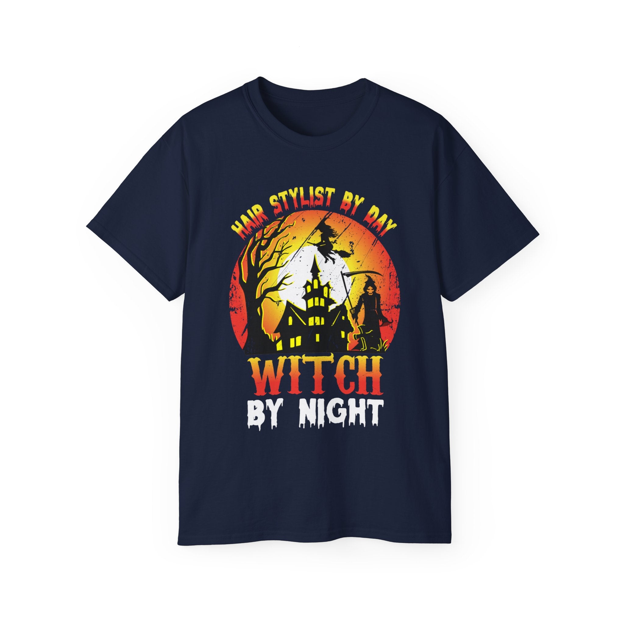 Celebrate Halloween in style with the "Hair Stylist by Day, Witch by Night" t-shirt. Made from 100% cotton, perfect for Halloween events or daily wear!

