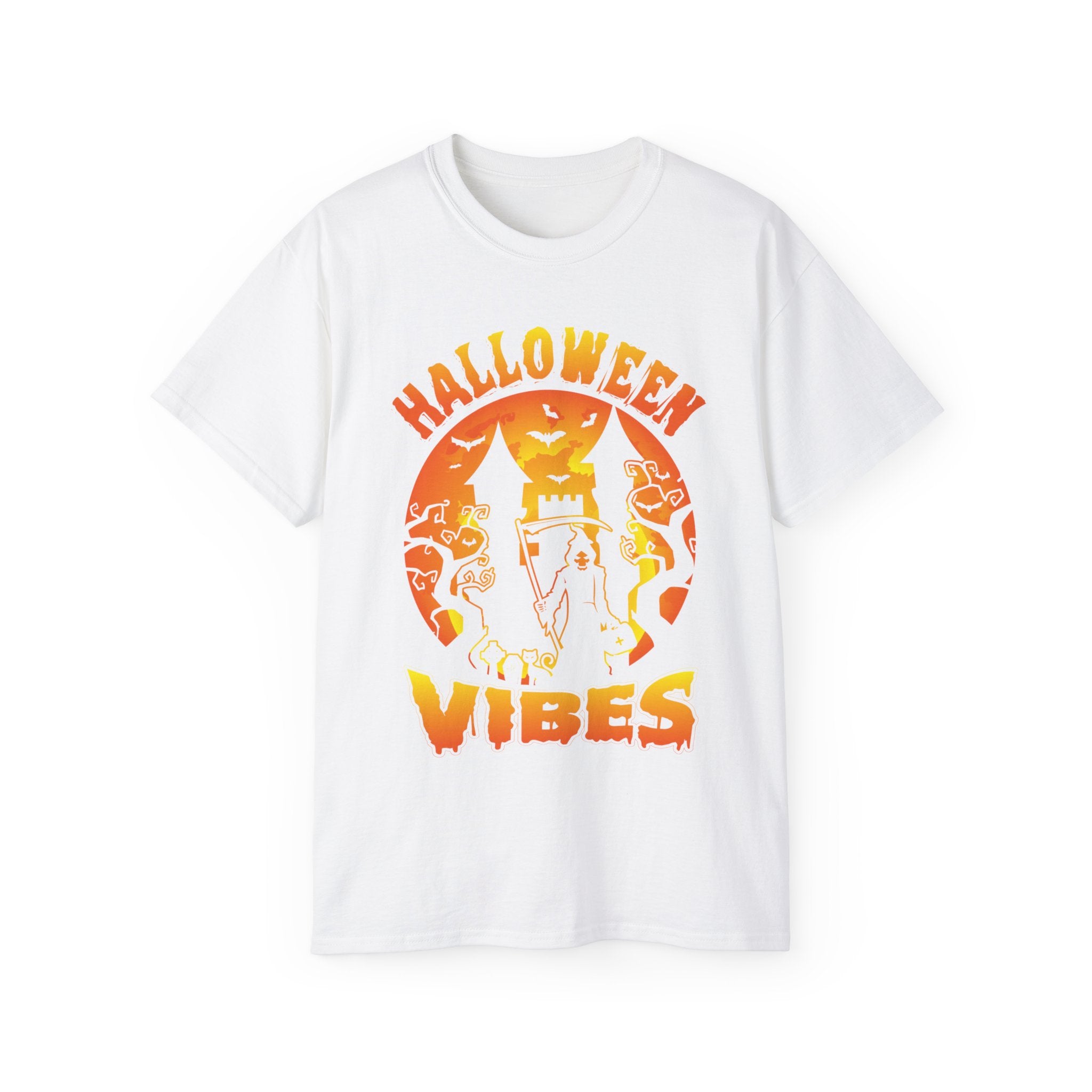 Celebrate Halloween in style with our Midnight Blue Halloween Vibes Witch T-shirt. Made from 100% eco-friendly cotton, it's durable, comfortable, and available in all sizes. Perfect for spooky festivities!