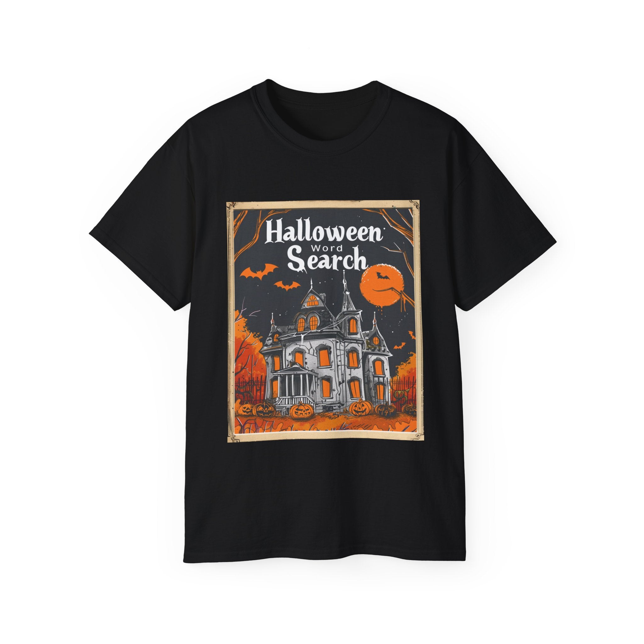 Embrace the spooky season with our Halloween Word Search T-Shirt! Featuring a haunted house design perfect for puzzle lovers, this unisex tee combines Halloween charm with a fun word search theme. Available in various sizes, it’s ideal for Halloween parties or casual autumn wear.